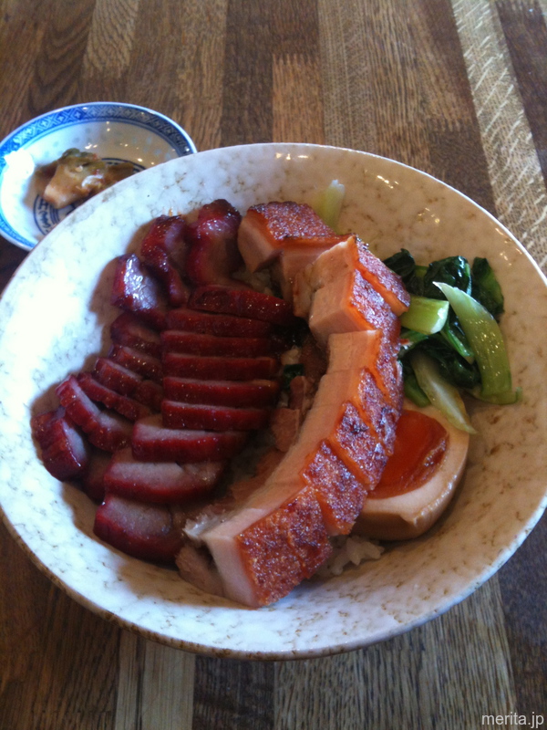 叉焼飯 (チャーシュー丼) + 焼肉飯 (皮付き焼き豚丼) @金陵.横浜中華街